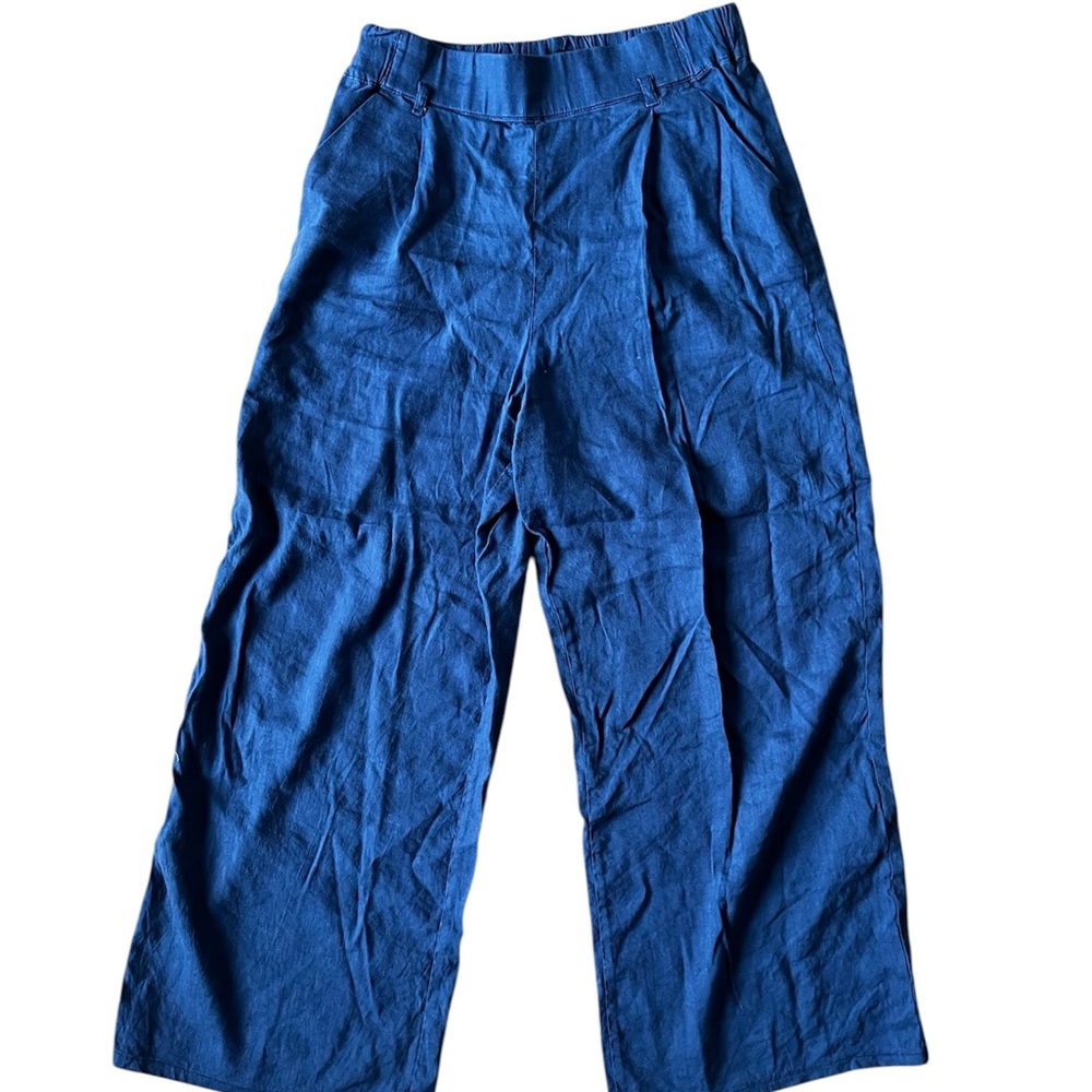 Ann Taylor Navy Elastic-Waist Wide Leg Pants